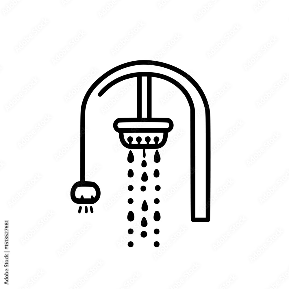 Aufkleber vector icon of a modern showerhead design with flowing water and durable structure suitable for home