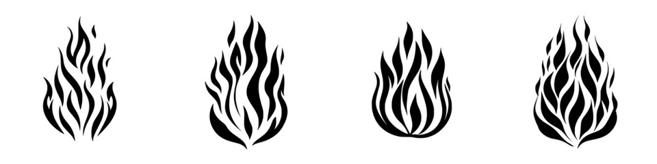 Flame vector icons showcasing various stylized fire designs in black on a white background for graphics and illustrations