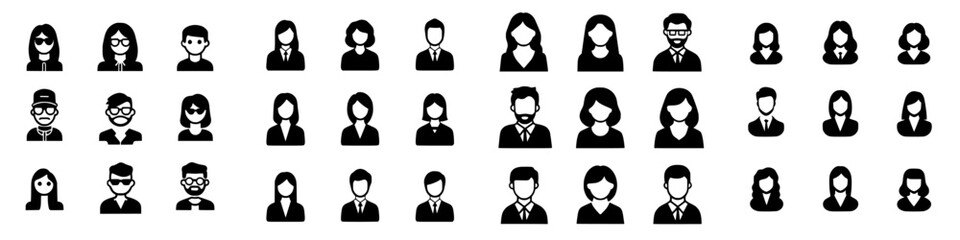 Vector icons representing diverse people in various outfits, showcasing different professional and casual styles