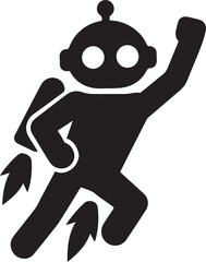 Silhouette of a robot flying with a jetpack in EPS vector format. Perfect for futuristic tech, robotics, innovation, and AI mobility concepts.