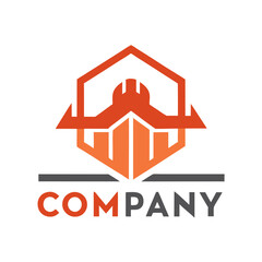Abstract building construction logo with company name below it