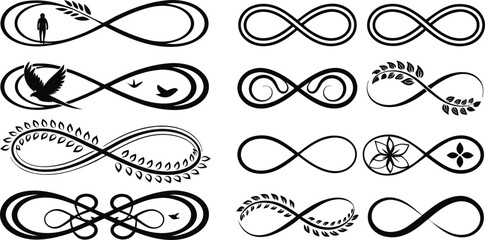 Infinity icon set, eternity, infinite, endless, loop symbols. Unlimited infinity collection icons flat style - stock vector