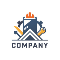 Fototapeta premium Construction and repair company logo with abstract building elements