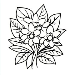 Obraz premium Delicate Black and White Flowers with Leaves Coloring Page Style Floral Art Line Drawing Illustration