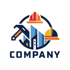 Construction company logo with hard hat and building elements