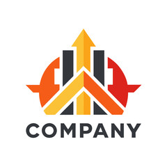 Creative company logo design with geometric elements and arrow