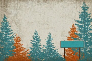 Colorful trees surround a blank roadside sign in an autumn landscape during the late afternoon