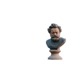 Obraz premium A detailed bust sculpture of a bearded man, showcasing artistic craftsmanship. Perfect for illustrating themes of history and philosophy against a white isolated background.