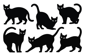 Cute Black Cat Silhouettes Vector Set