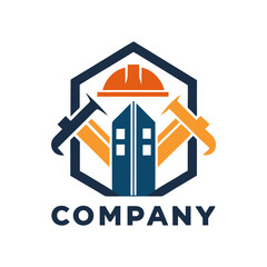 Construction company logo with house, hard hat and picks