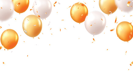 Celebration banner with yellow or orange confetti and balloons