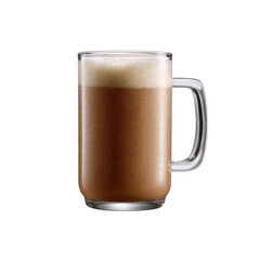 A frothy beer mug filled with a rich brown beverage, showcasing a creamy top layer, perfect for refreshing moments.