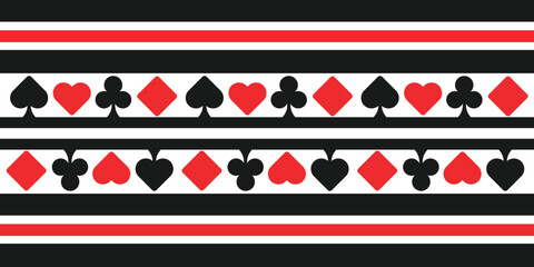 Playing Card Suits Horizontal Pattern &ndash; Red and Black Casino Border Design