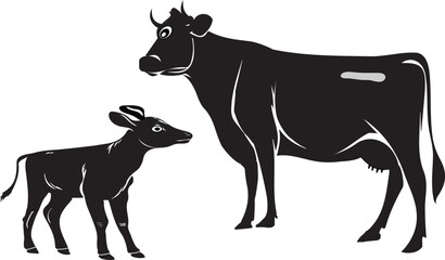 Cow-calf silhouette vector design with white background .