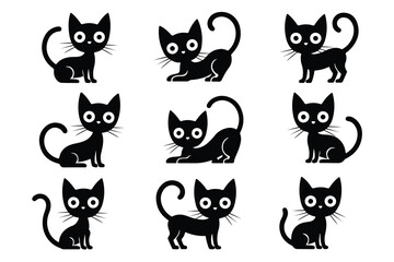 Cute Black Cat Silhouettes Vector Set
