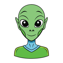 A mysterious alien face with large, dark eyes, smooth green skin, and a small mouth, evoking curiosity and the unknown beyond our world.
