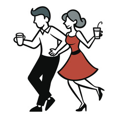 Silhouette of couples dancing and drinking, capturing joyful movement and celebration in a romantic, festive atmosphere with elegant, graceful poses.
