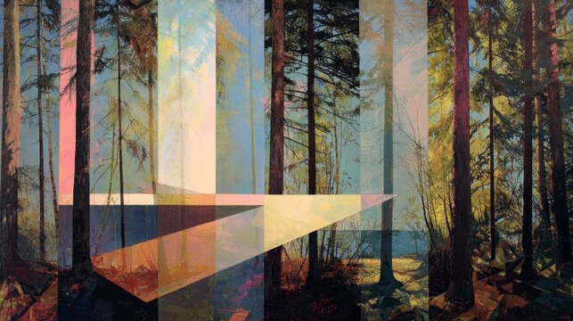 Abstract Forest Art with Geometric Shapes