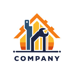 Handyman services logo with house roof and tools design
