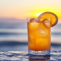 Refreshing Orange Cocktail on a Tropical Beach at Sunset Relaxation and Summer Leisure Image