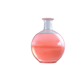 A round glass bottle filled with a pink liquid, perfect for showcasing beverages or cosmetics. Ideal for product design and promotional imagery.