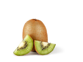 Obraz premium Kiwi fruit and slices isolated on a white background, contour