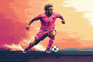 Soccer Player Dribbling Pixelated Action