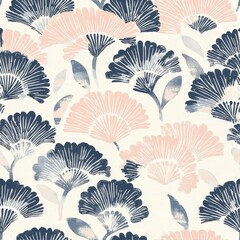Stylish Floral Fan Pattern in Pastel Colors Artistic Design Elegant Textile Illustration