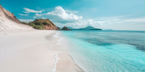 Tropical Beach Paradise Featuring White Sand Turquoise Sea and Lush Green Headland Holiday Escape