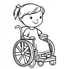 Young Cartoon Girl in Wheelchair Illustration Showing Resilience and Determination for Coloring Pages