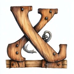 Wooden X Mark Graphic with Rivets and Decorative Hook Adds a Touch of Rustic Charm and Mystery