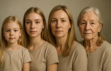 Four generations of women showing aging process