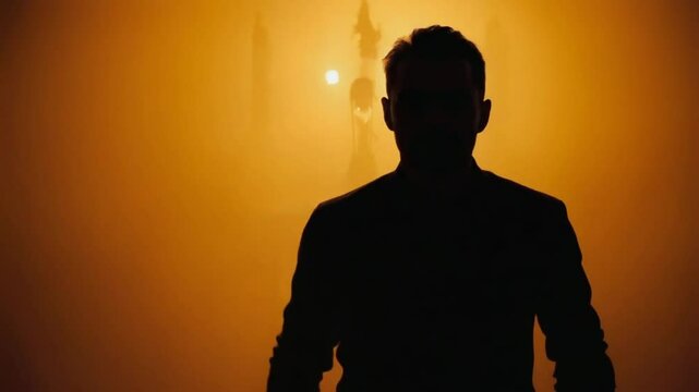 Silhouette of a murderer with a knife.