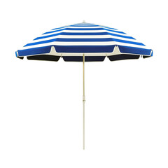 Blue and white striped beach umbrella isolated on transparent background