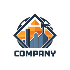 Construction Company Logo with hammer and building elements vector