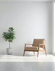 Beige Armchair in a Minimalist White Room with Natural Light