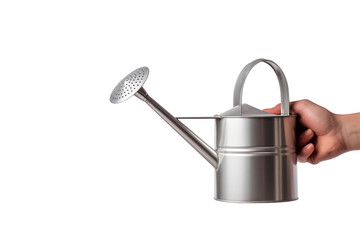 Metal Watering Can: Gardening Tool in Hand on White Background isolated on transparent background png