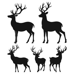 Naklejka premium Deer black silhouette vector set