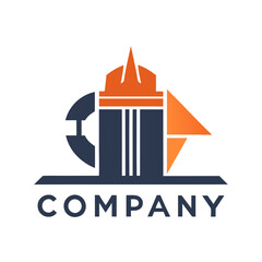 Obraz premium Abstract architectural logo with geometric elements and strong colors