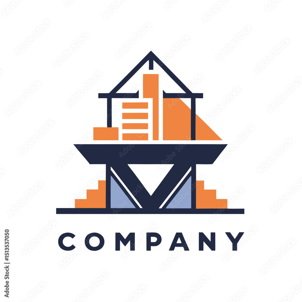 Poster abstract structure logo design with building and geometric shapes