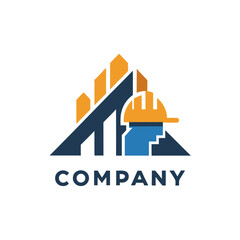 Naklejka premium Construction company logo featuring buildings and engineer helmet