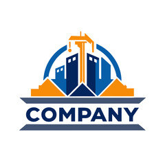Fototapeta premium Abstract company logo featuring buildings and construction crane