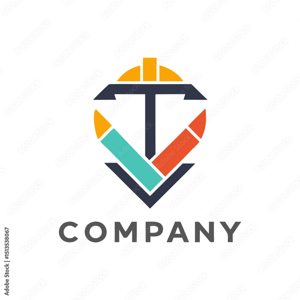 Poster modern logo design combining architecture tools and bold colors