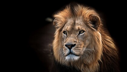 Fototapeta premium portrait of a beautiful lion lion in the dark oil paints