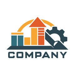 Business Growth with Gear, Simple Flat Design Logo Concept