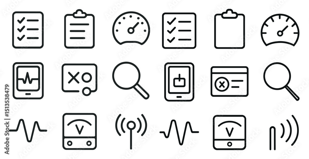 Fototapete Business and productivity outline icons set – linear, workflow, efficiency graphics