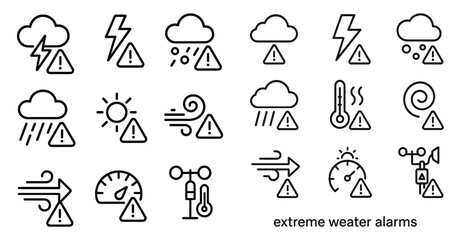 Extreme weather alarm icons for climate alerts and safety communication
