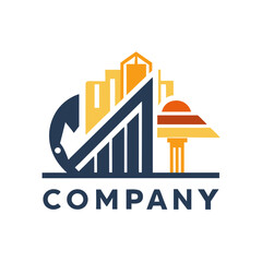 Obraz premium Modern abstract company logo icon featuring buildings and hook