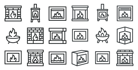 Cozy fireplace icon collection for winter and home decor design