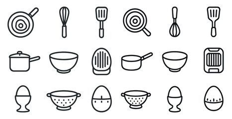 Cooking and kitchen line icons set – outline, culinary, cookware, and utensil symbols